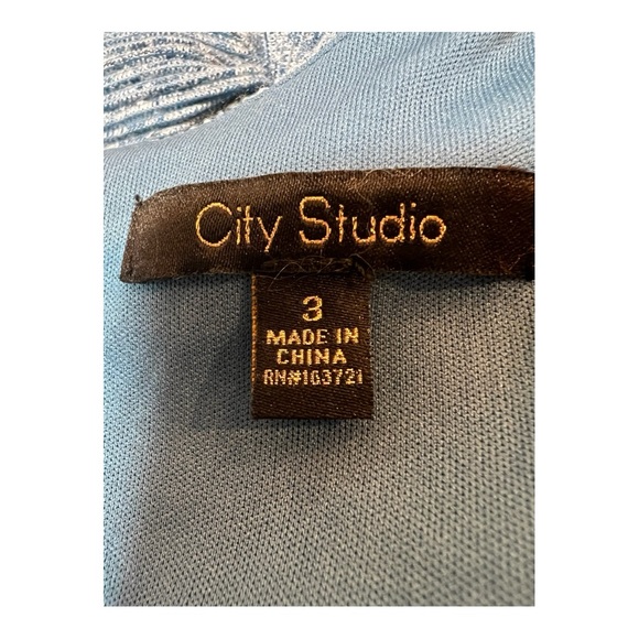 City Studio Estilo Faux Wrap Tiered Ruffle Dress Keyhole Back NWOT Blue Size 3 - Picture 11 of 13